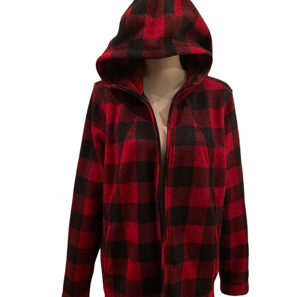 Black Plaid Fleece Coat Xl 